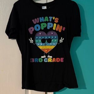 Black Third Grade Tee with Rainbow Heart Design